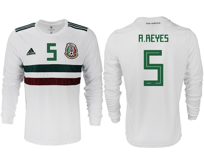 Mexico 5 A.REYES Away 2018 FIFA World Cup Long Sleeve Thailand Soccer Jersey