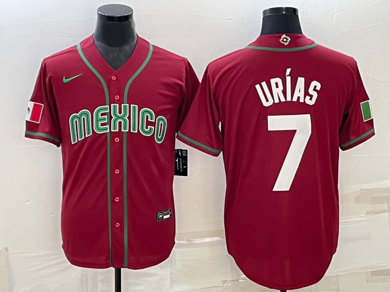 Mexico 7 Julio Urias Red Nike 2023 World Baseball Classic Jersey