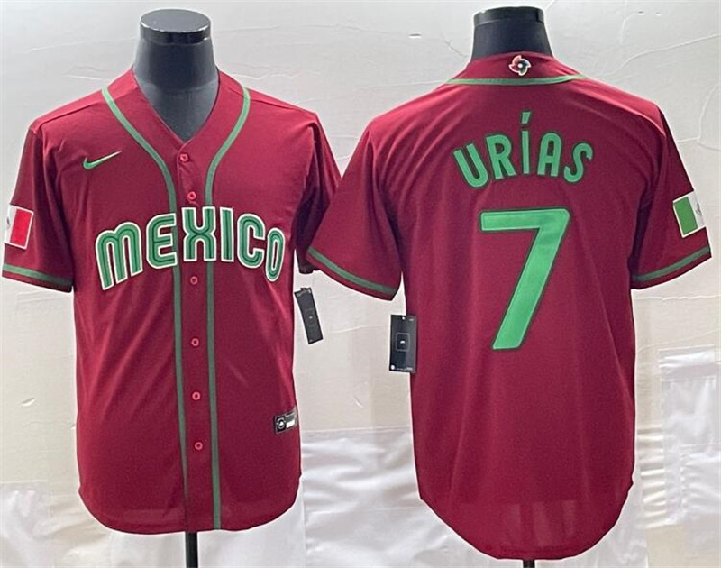 Mexico 7 Julio Urias Red Nike 2023 World Baseball Classic Jerseys