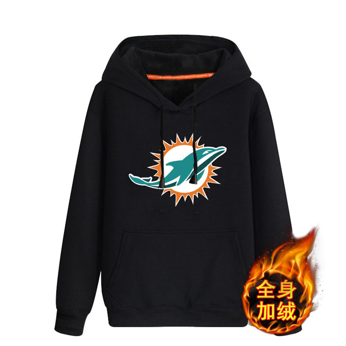 Miami Dolphins Black Men's Winter Thicken NFL Pullover Hoodie