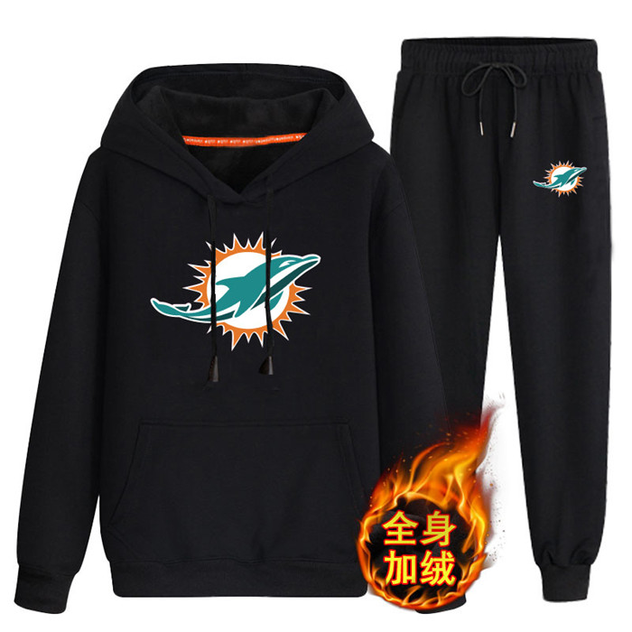 Miami Dolphins Black Plus Velvet Pullover Hoodie & Pant