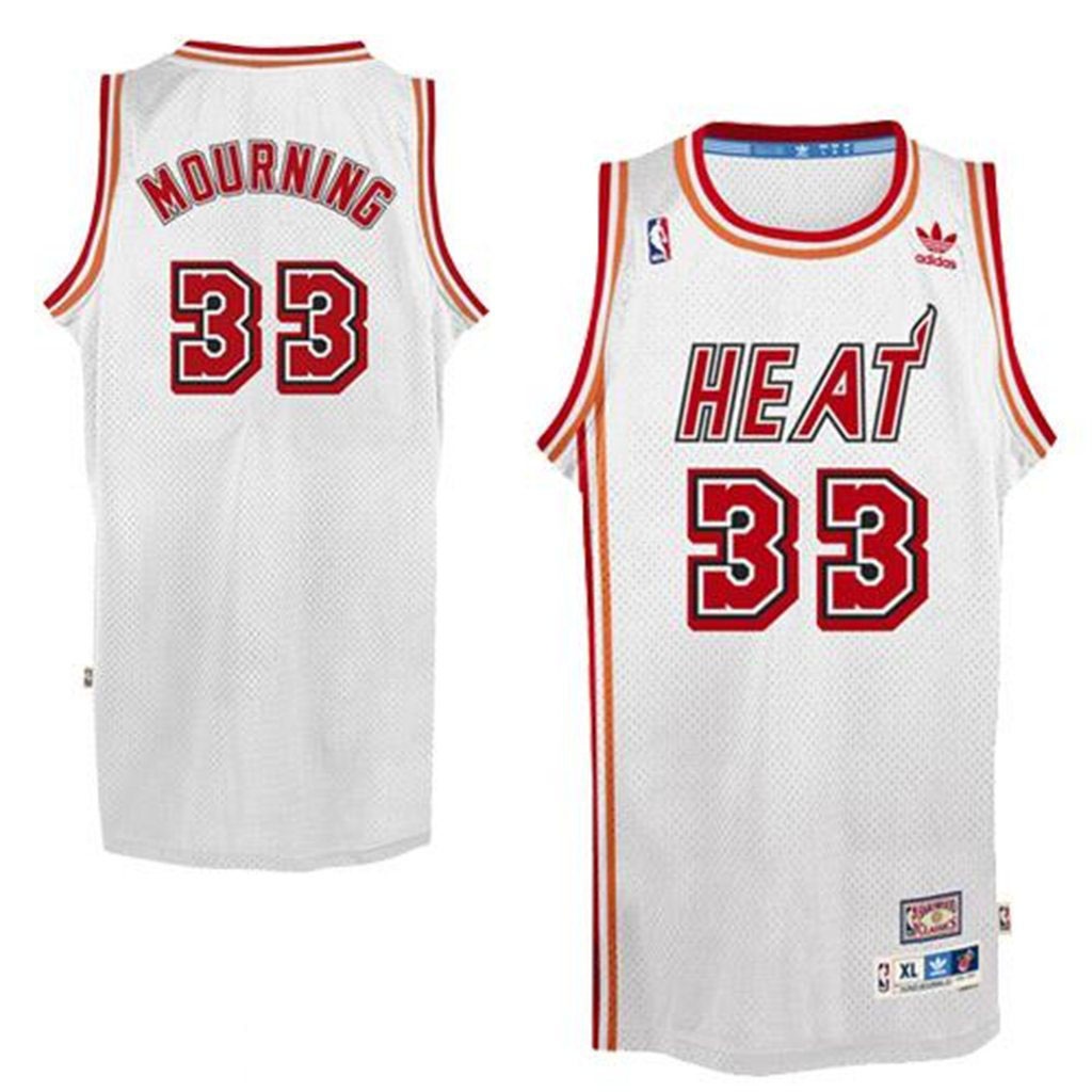 Miami Heat #33 Alonzo Mourning Swingman Hardwood Classics Throwback White Jersey