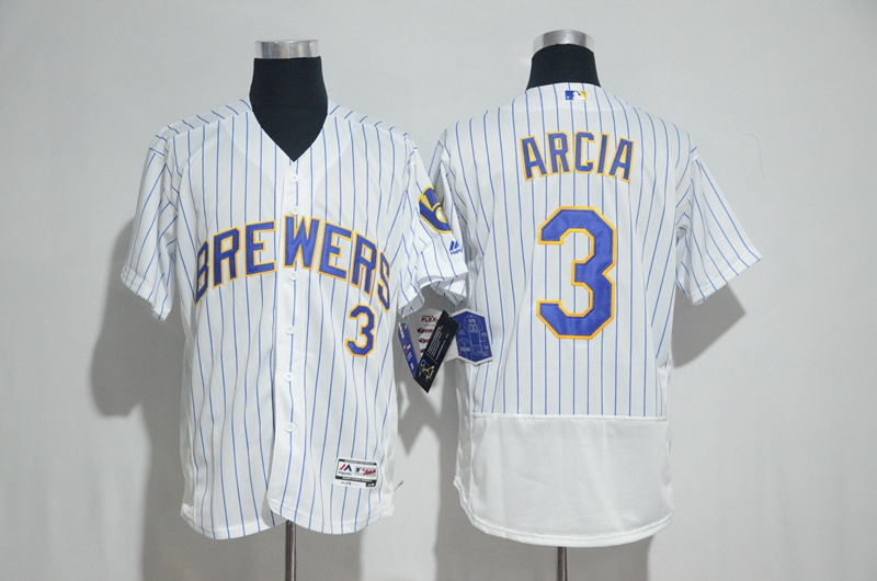 Milwaukee Brewers 3 Orlando Arcia White Alternate Flex Base Stitched MLB Jersey