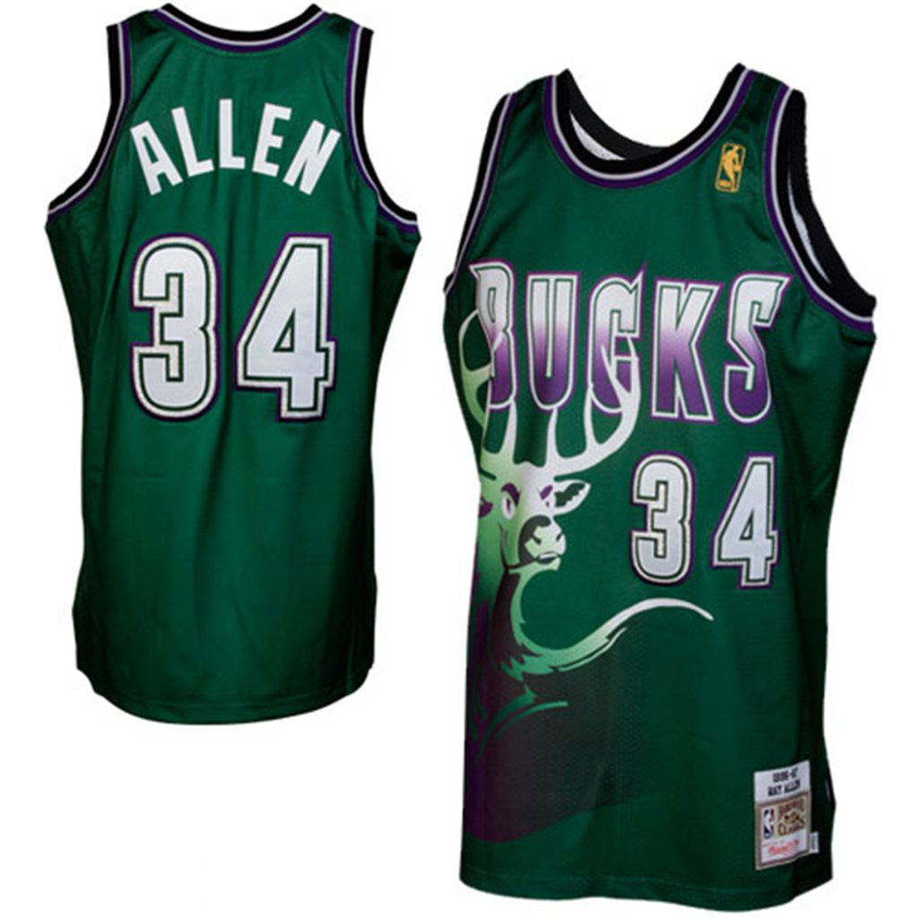 Mitchell & Ness Milwaukee Bucks #34 Ray Allen 1996 1997 Hardwood Classics Throwback Authentic Green Jersey