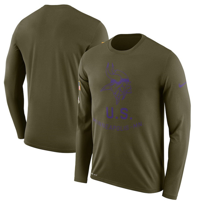 Minnesota Vikings  Salute to Service Sideline Legend Performance Long Sleeve T Shirt Olive