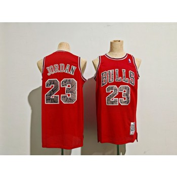 NBA Bulls 23 Michael Jordan Black Red Throwback Jersey