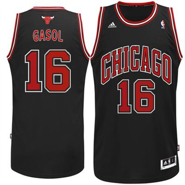 NBA Chicago Bulls 16 Pau Gasol Revolution 30 Swingman Alternate Black Jersey