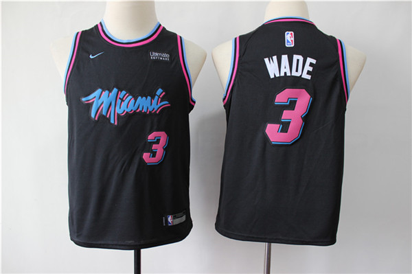 NBA Miami Heat #3 Dwyane Wade Jersey 2018 19 New Season City Edition Black Youth Jersey