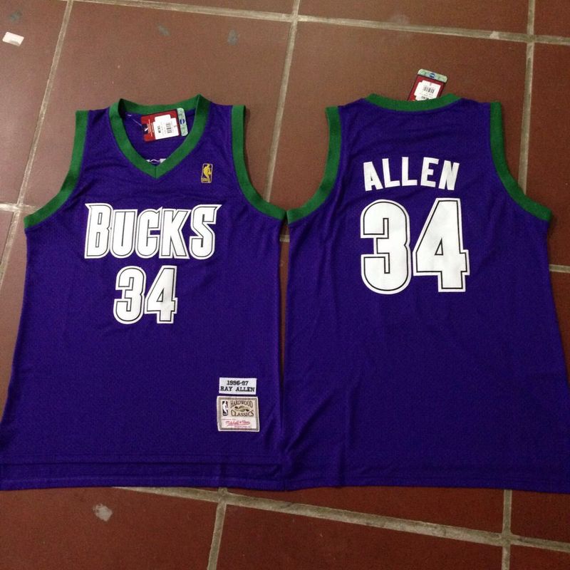 NBA Milwaukee Bucks 34 Ray Allen Authentic Purple Jersey