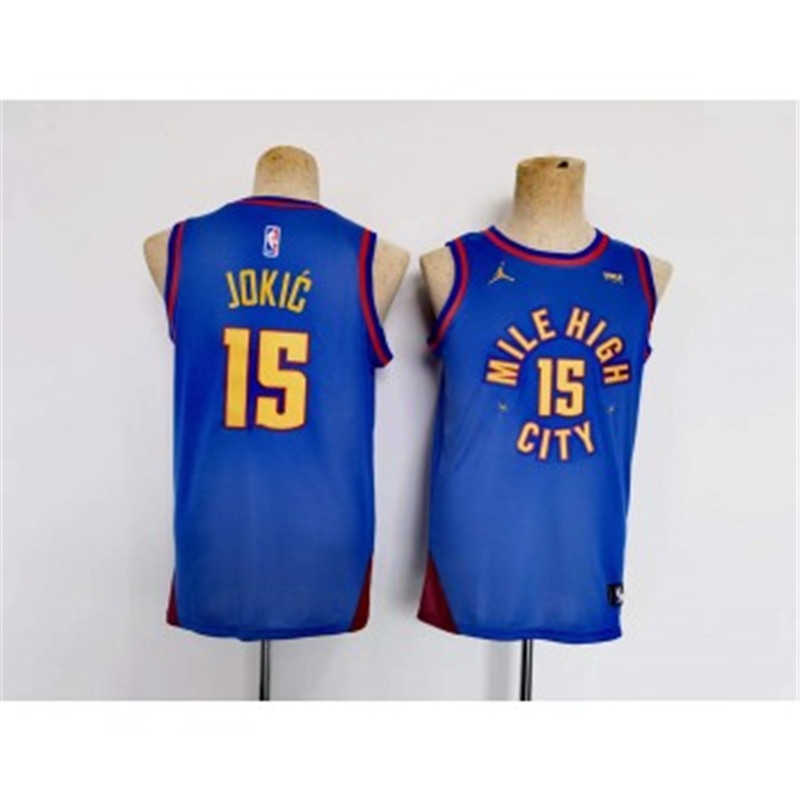 NBA Nuggets 15 Nikola Jokic Blue Jordan Youth Swingman Jersey