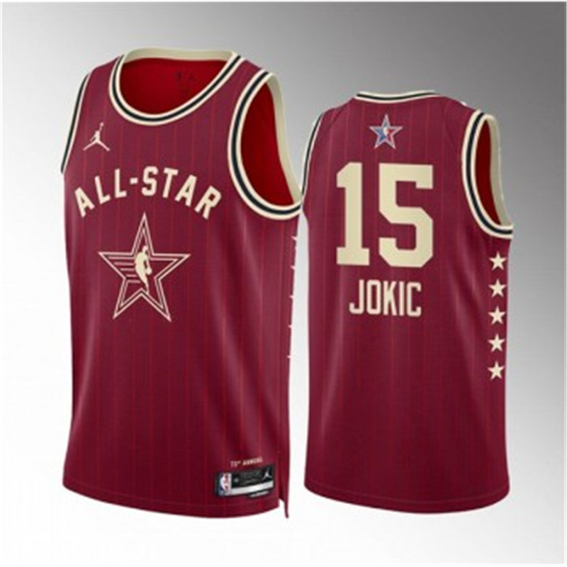 NBA Nuggets 15 Nikola Jokic Crimson 2024 All Star Jordan Jersey