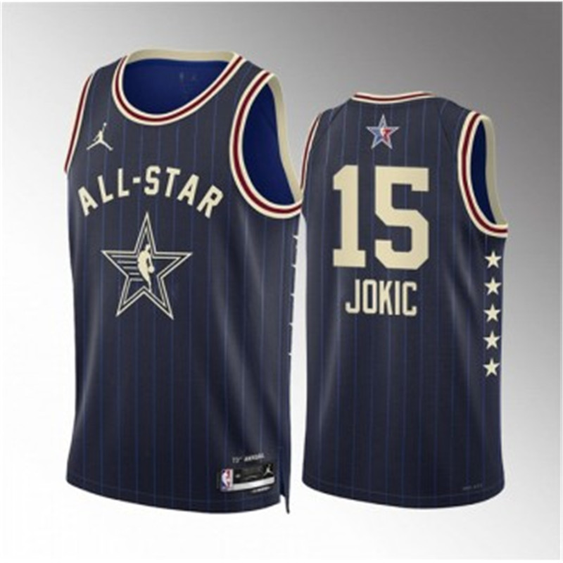 NBA Nuggets 15 Nikola Jokic Navy 2024 All Star Jordan Jersey