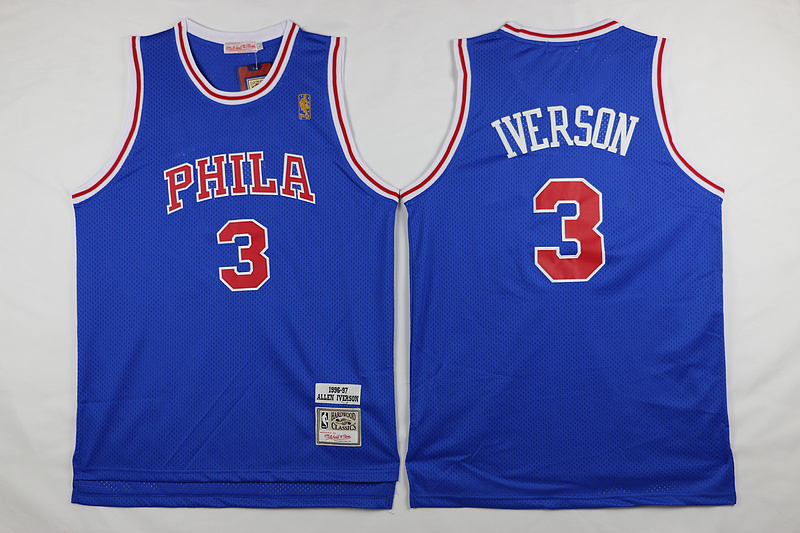 NBA Philadelphia 76ers 3 Allen Iverson New Rev30 Swingman Throwback Blue Jersey