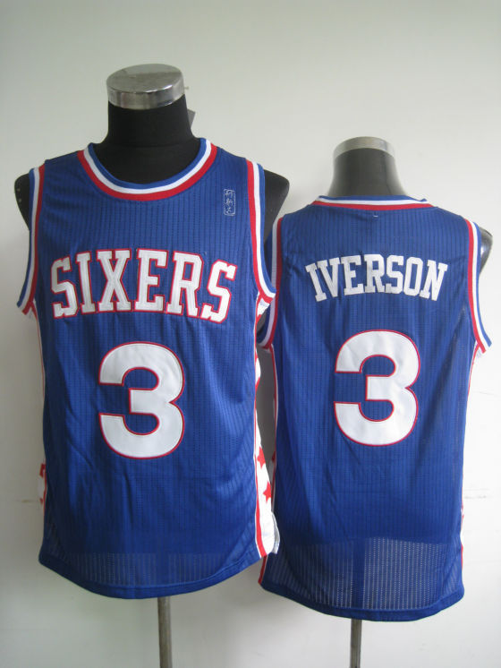 NBA Philadelphia 76ers 3 Allen Iverson Throwback Blue Jersey