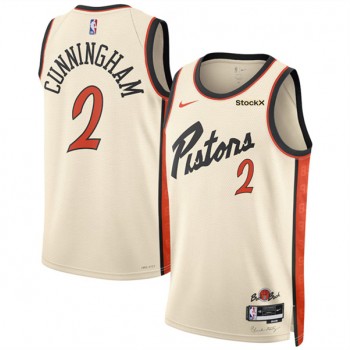 NBA Pistons 2 Cade Cunningham Cream 2024 25 City Edition Nike Jersey