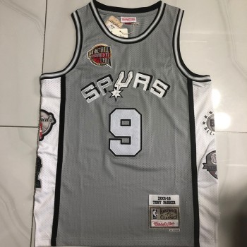 NBA Spurs 9 Tony Parker Grey Throwback Jersey
