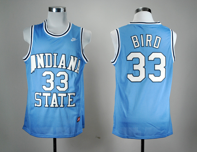 NCAA Indiana State Sycamores 33 Larry Bird Blue College Basketball Jersey