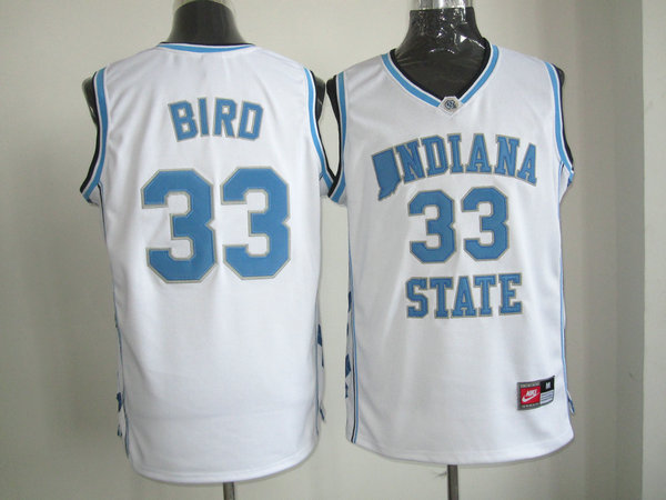 NCAA Indiana State Sycamores 33 Larry Bird White College Basketball Jersey