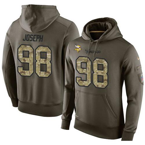 NFL Men  Minnesota Vikings 98 Linval Joseph Stitched Green Olive Salute To Service KO Performance Hoodie