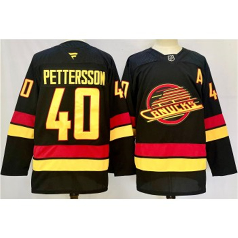 NHL Canucks 40 Elias Pettersson Black 2024 New Fanatics Jersey