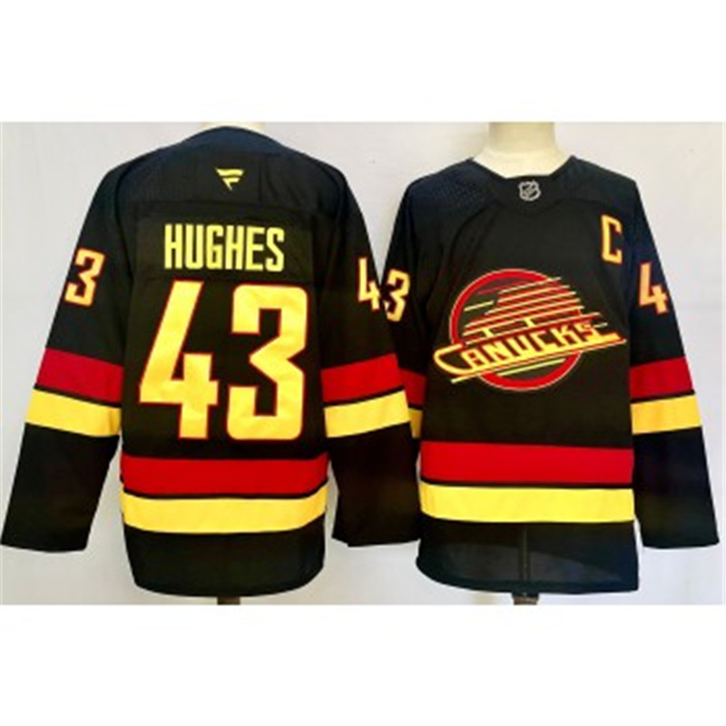 NHL Canucks 43 Quinn Hughes Black 2024 New Fanatics Jersey