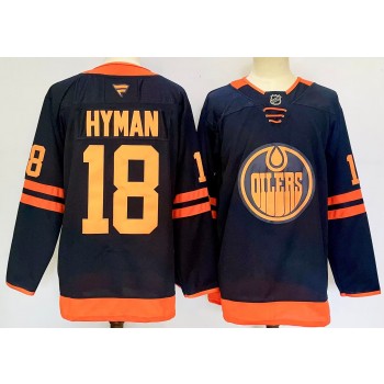 NHL Oilers 18 Zach Hyman Navy 2024 New Jersey