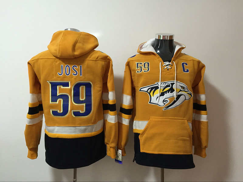 Nashville Predators 59 Roman Josi Yellow All Stitched Hooded Sweatshirt