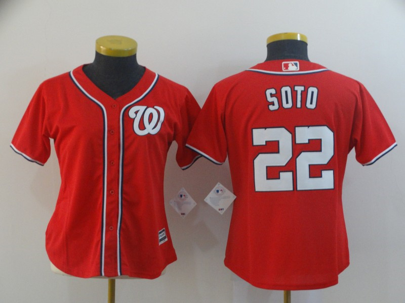 Nationals 22 Juan Soto Red Women Cool Base Jersey