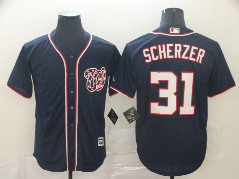 Nationals 31 Max Scherzer Navy Cool Base Jersey