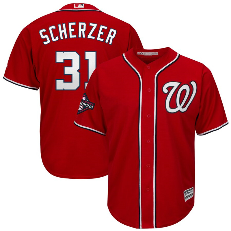 Nationals 31 Max Scherzer Red 2019 World Series Champions Cool Base Jersey