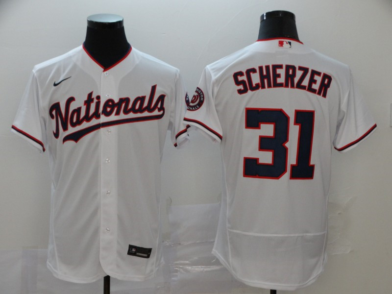 Nationals 31 Max Scherzer White Nike 2020 Flexbase Jersey