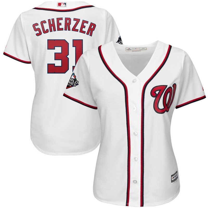 Nationals 31 Max Scherzer White Women 2019 World Series Bound Cool Base Jersey