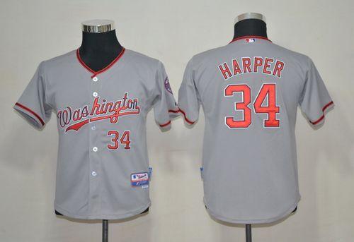 Nationals 34 Bryce Harper Grey Cool Base Stitched Youth MLB Jersey