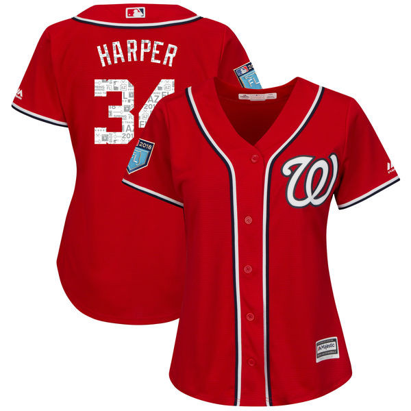 Nationals 34 Bryce Harper Red Women 2018 Spring Training Cool Base Jersey