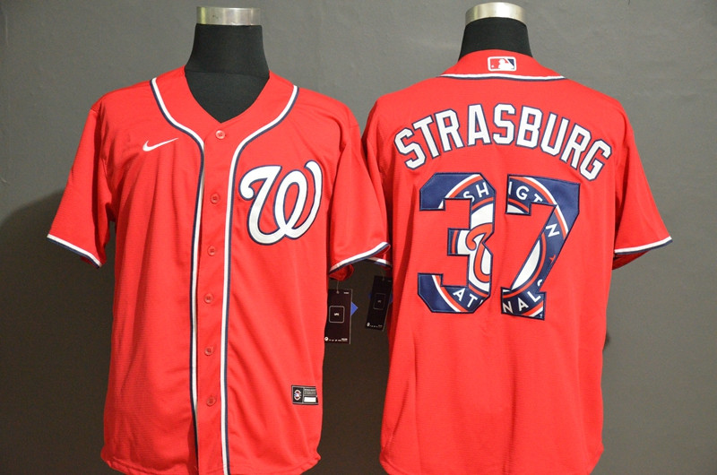 Nationals 37 Stephen Strasburg Red 2020 Nike Cool Base Fashion Jersey