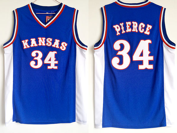 Ncaa 34 paul pierce kansas jayhawks college basketball jerseys throwback mens stitched vintage blue jersey