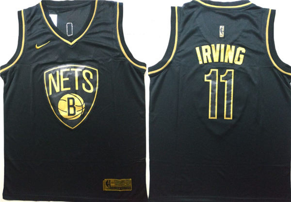 Nets 11 Kyrie Irving Black Gold Nike Swingman Jersey