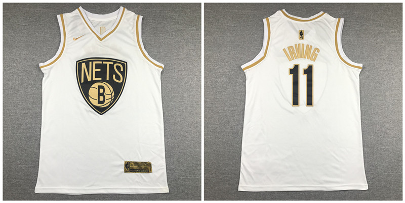 Nets 11 Kyrie Irving White Gold Nike Swingman Jersey