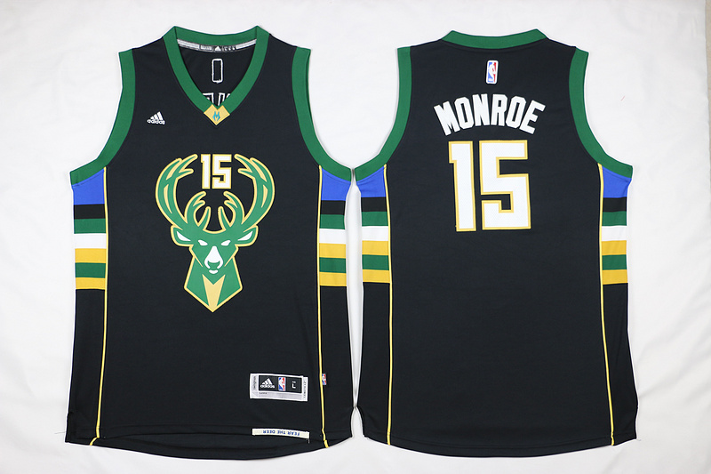 New  NBA Milwaukee Bucks 15 Greg Monroe Jersey New Revolution 30 Swingman Road Black Jersey