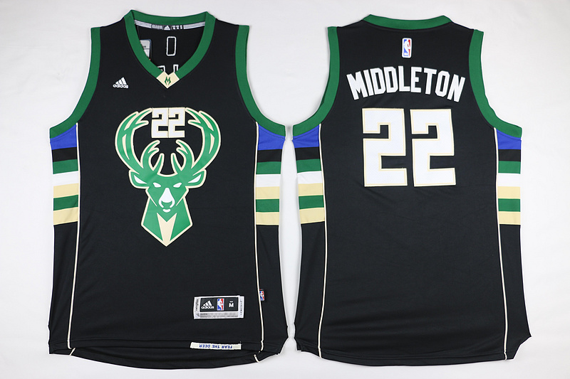 New  NBA Milwaukee Bucks 22 Michael Khris Middleton Jersey New Revolution 30 Swingman Road Black Jersey