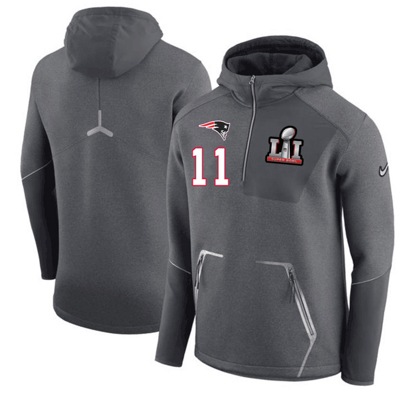 New England Patriots 11 Julian Edelman  Super Bowl LI Bound Team Half Zip Performance Pullover Hoodie Gray