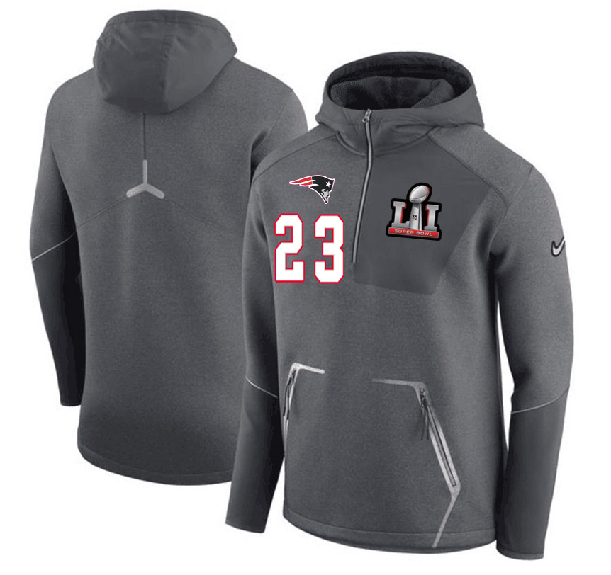 New England Patriots 23 Patrick Chung  Super Bowl LI Bound Team Half Zip Performance Pullover Hoodie Gray