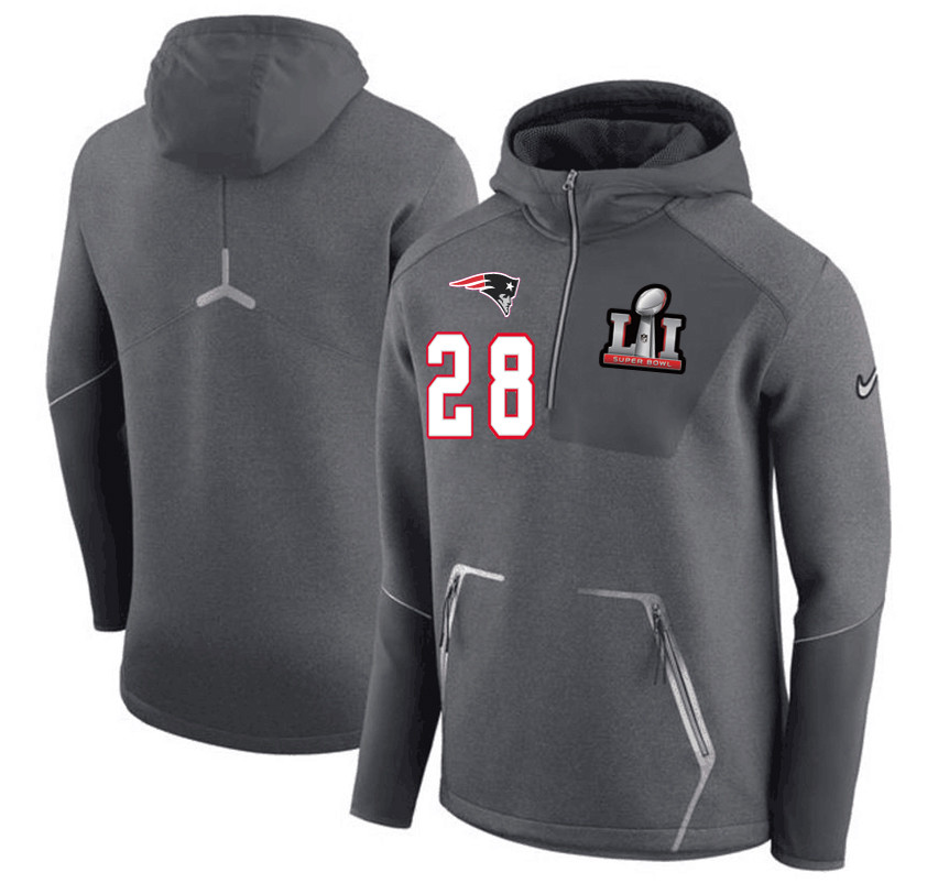 New England Patriots 28 James White  Super Bowl LI Bound Team Half Zip Performance Pullover Hoodie Gray