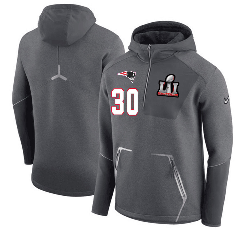 New England Patriots 30 Duron Harmon  Super Bowl LI Bound Team Half Zip Performance Pullover Hoodie Gray