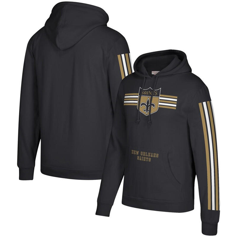 New Orleans Saints Mitchell & Ness Three Stripe Pullover Hoodie Black