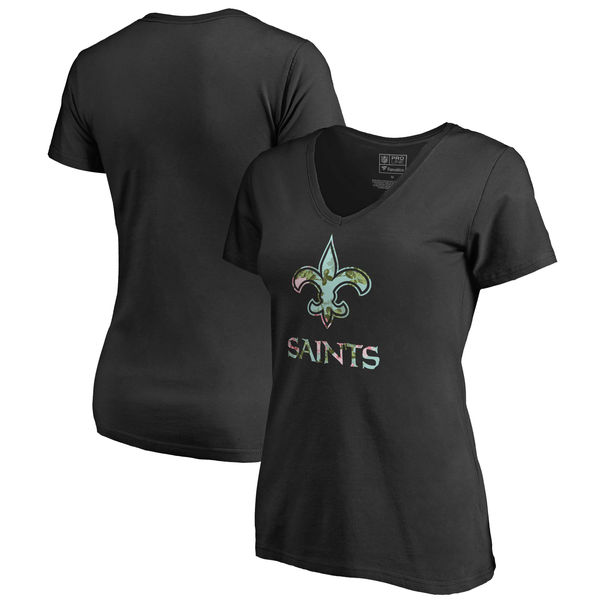 New Orleans Saints NFL Pro Line by Fanatics Branded Women's Lovely Plus Size V Neck T Shirt Black