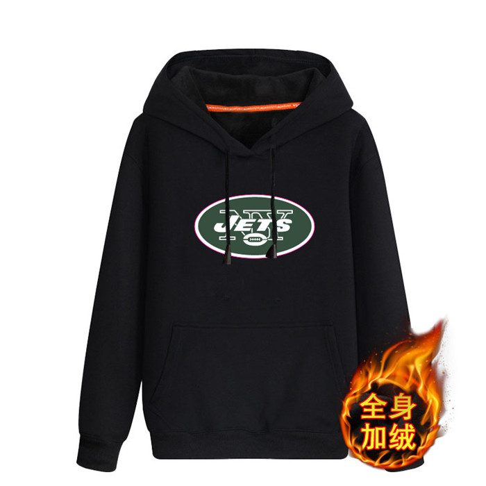 New York Jets Black Men's Men's Winter Thicken NFL Pullover Hoodie