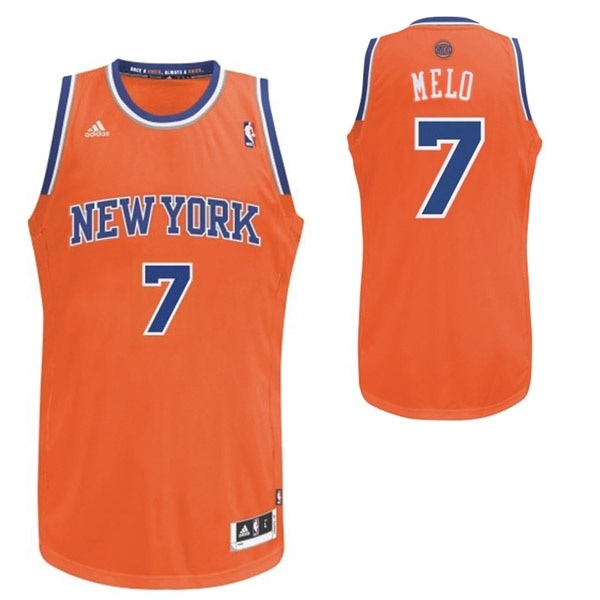 New York Knicks 7 Carmelo Anthony Nickname MELO Swingman Orange Jersey
