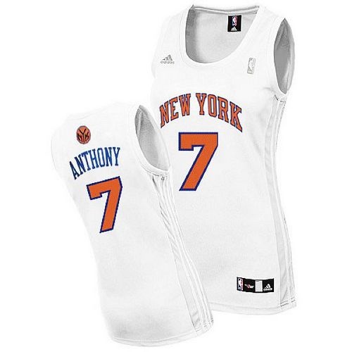 New York Knicks 7 Carmelo Anthony Women White Swinman Jersey