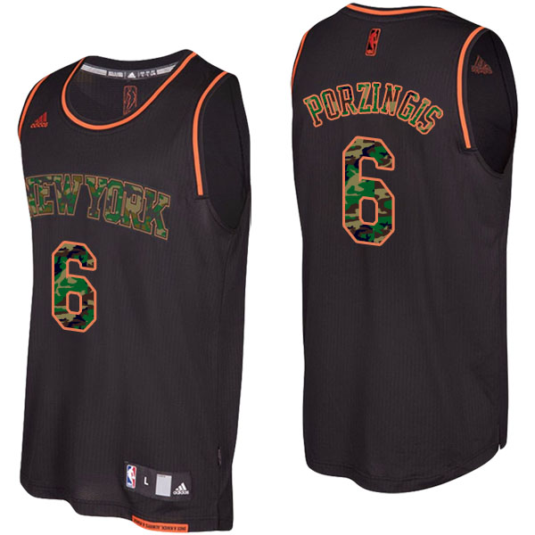 New York Knicks Kristaps Porzingis Camo Fashion Swingman Black Jersey